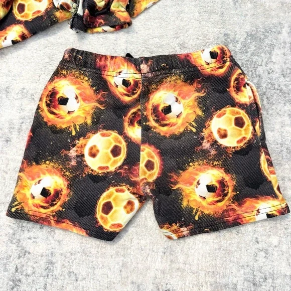 BUMS AND ROSES Blazing Goals NATURAL BAMBOO Hooded T-Shirt & Shorts Set 2T - Picture 3 of 7